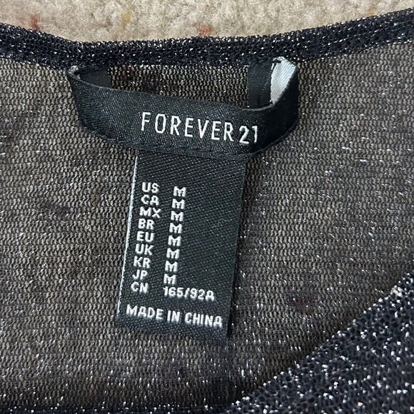Forever 21 Black Sparkly Sheer Mesh Top Crop Stretchy Whimsigoth Sized Medium Wo - Picture 4 of 4